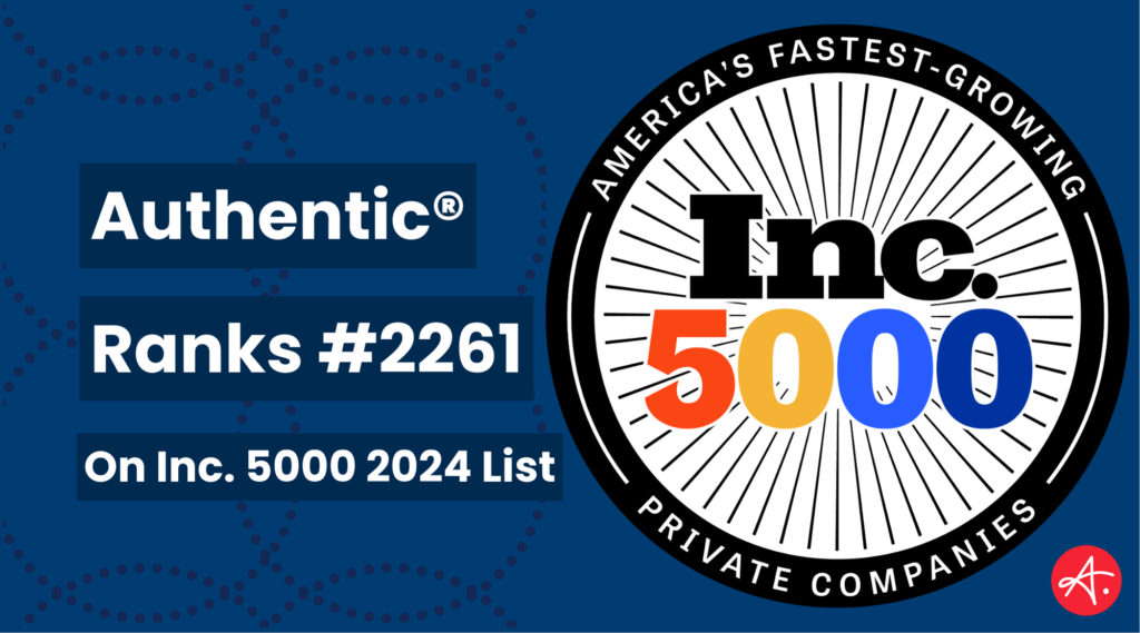 Stylized image of inc 5000 logo with text "Authentic ranks #2261" on Inc 5000 2024 list"