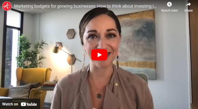 Youtube video screenshot of a video titled "Marketing budgets for growing businesses: How to think about investing in leadership and execution"