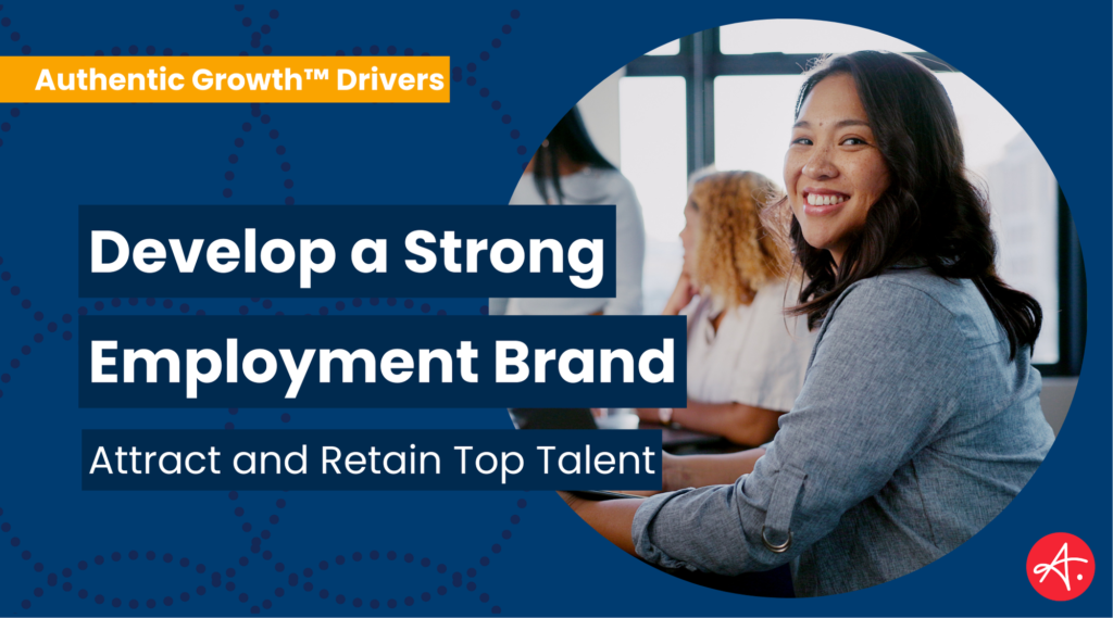 A smiling woman in a professional setting, representing the importance of a strong employment brand to attract and retain top talent.