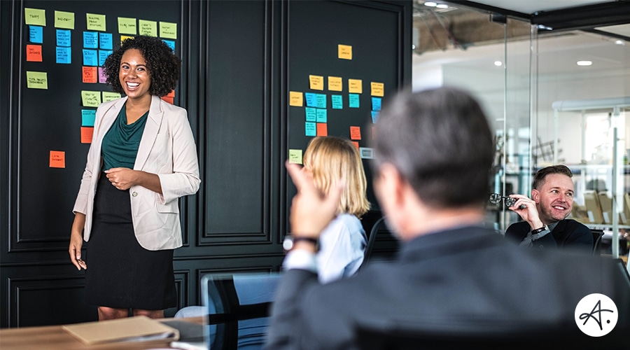 Business professionals having a marketing meeting